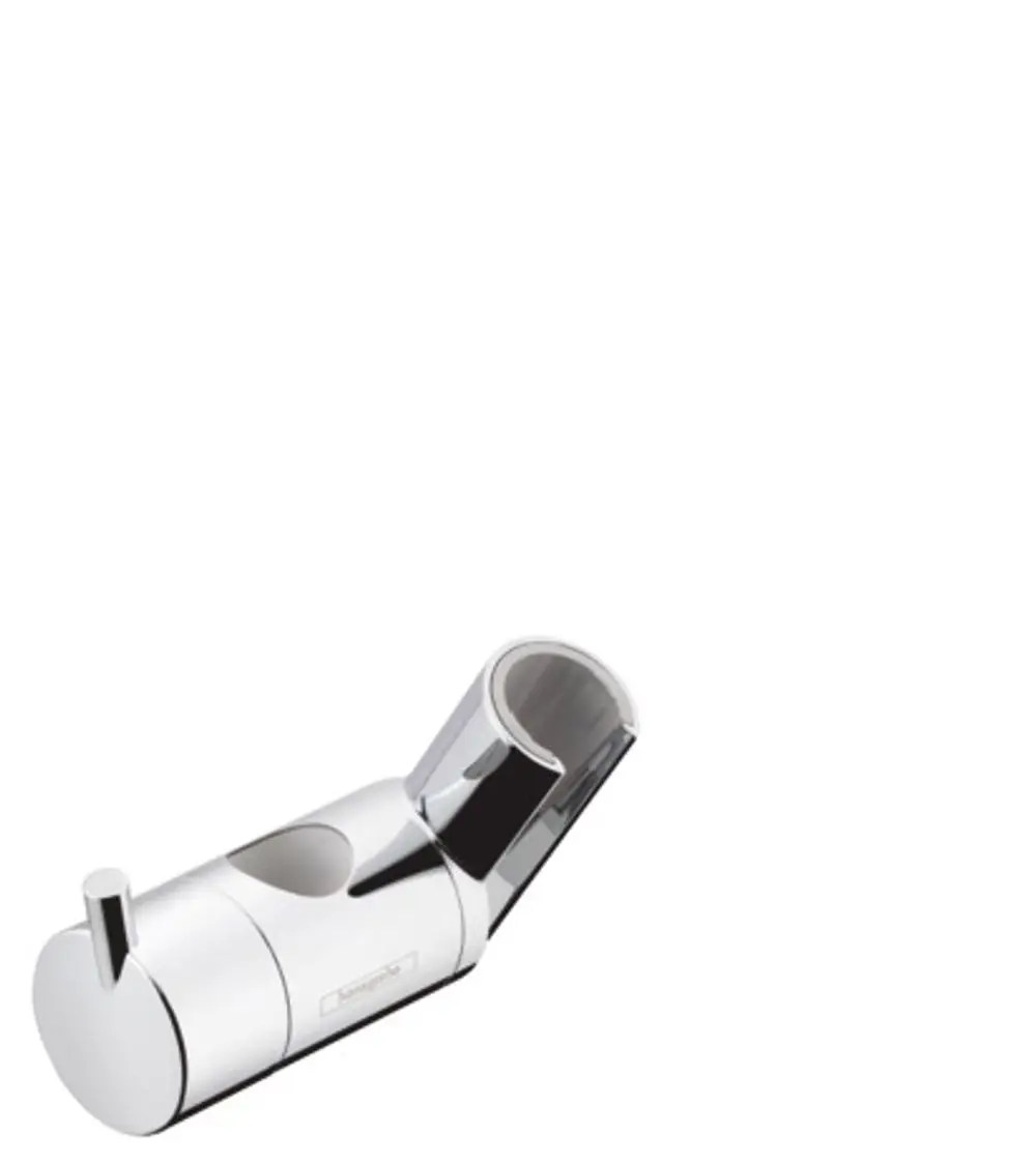 Chromfarbener Brausehalter mit seitlichem Griff, typischerweise für eine Hansgrohe-Brausenstange konzipiert. Das Design ist funktional und sorgt für Stabilität.